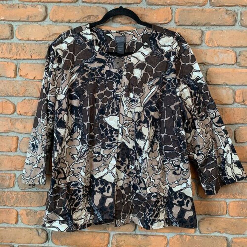 Chicos Additions Womens XL Neutral Giraffe‎ Animal Print Cotton Top